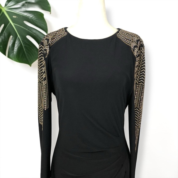 Caché Embellished Sleeve Midi Dress with Gold Stud Detail - Picture 4 of 10